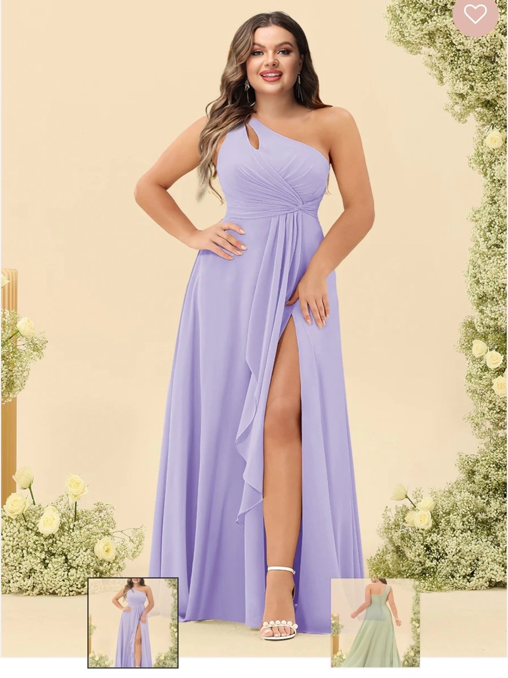 One-Shoulder Lavender Evening Dress with Front Slit